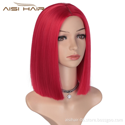 Aisi Hair Short Red Heat Resistant  Synthetic Fiber Hair Wigs For White Black Women Cosplay Wigs Straight  Bob Hairstyle Wigs